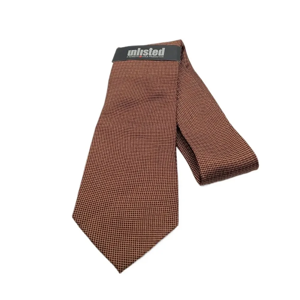 Unlisted Kenneth Cole Silk Tie Mens 59” Brown Microcheck Graph Wide NWT